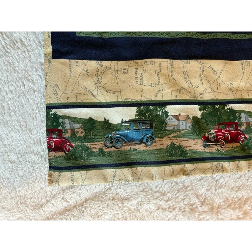 Vintage Handmade Quilted Vintage Antique Cars Throw Blanket and Pillows 42x50